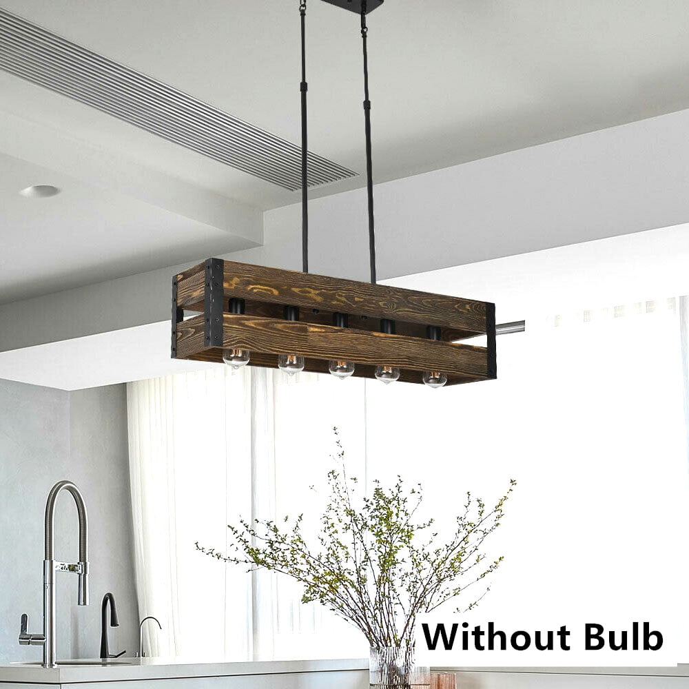Farmhouse Chandelier Ceiling Fixture Pendant Lamp Wood Kitchen Island Light Bar  Farmhouse Kitchen Island Light Wood Bar Pendant Chandelier Ceiling Fixture 5 Heads Rustic Wood Industrial Chandelier