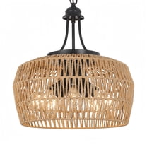Large Farmhouse Chandelier 5 Light Rattan Boho Pendant Lighting for Dining Room Kitchen Island