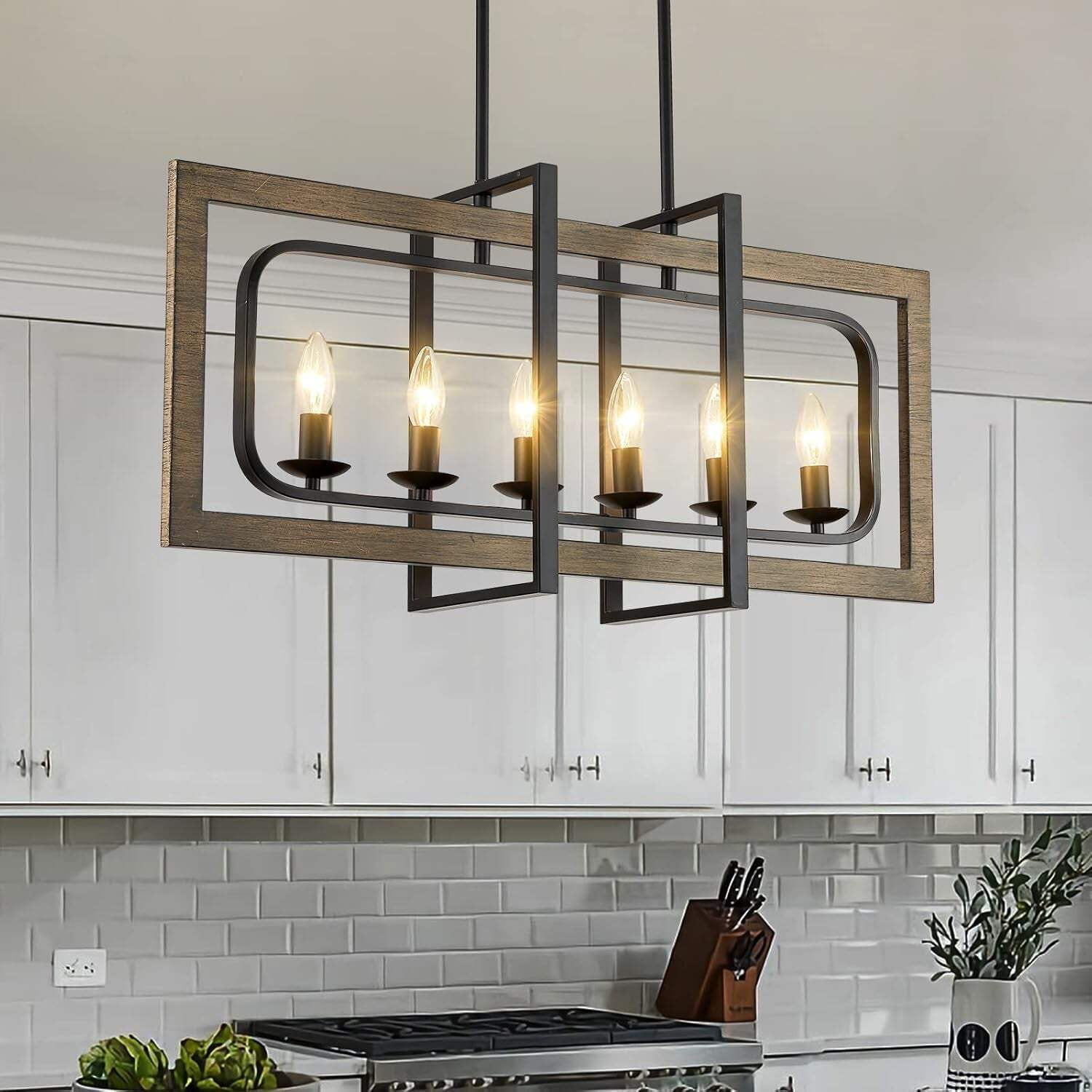 Farmhouse Chandelier for Dining Room Light Fixture 6-Light Kitchen ...