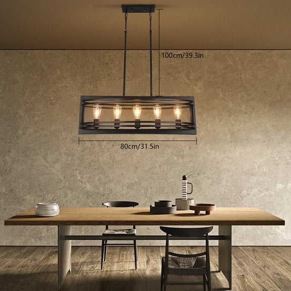 Farmhouse Chandeliers for Dining Room, Rustic Kitchen Island Light Fixture, 5-Light Linear Pendant Lighting Rectangular Chandelier, Metal Solid Chandelier without Bulb