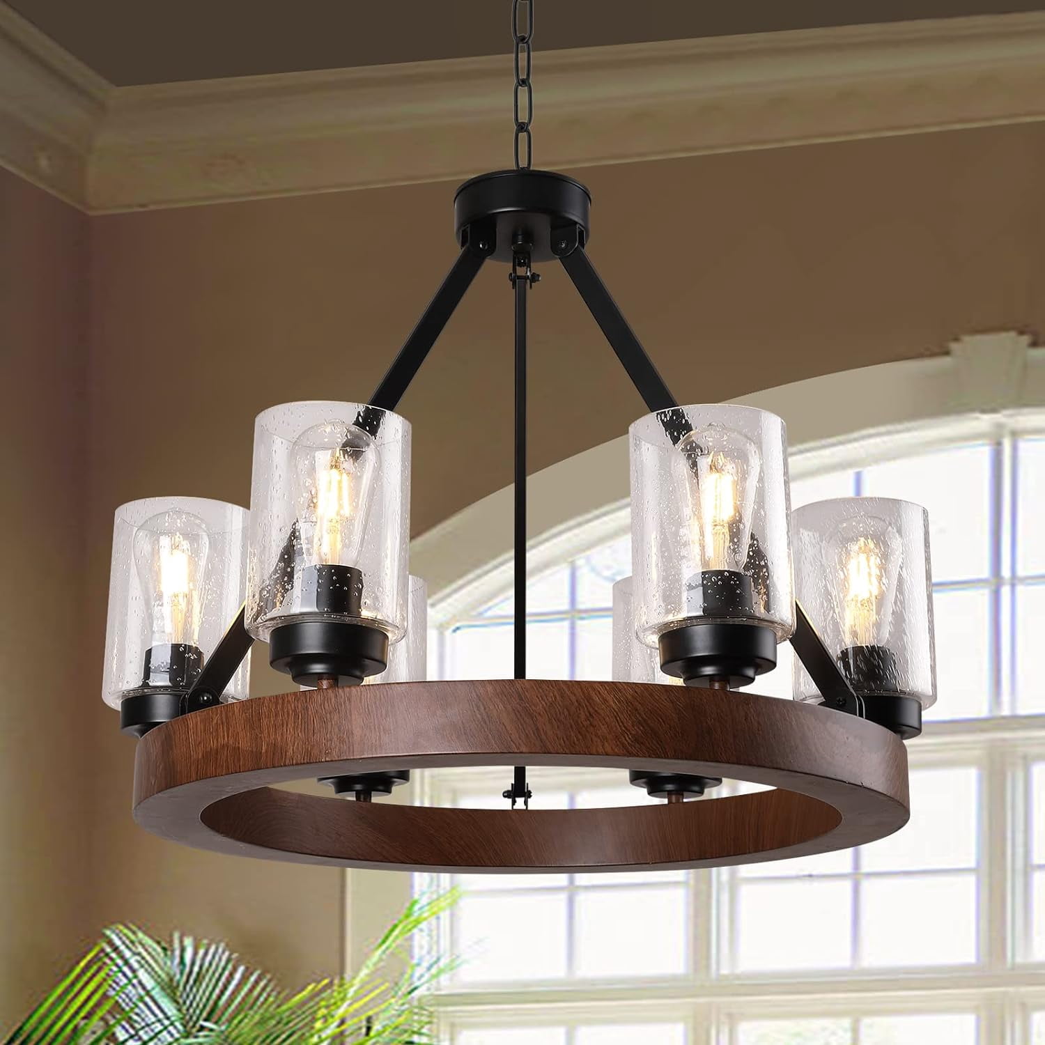 Farmhouse Chandeliers for Dining Room Wooden Wheel Chandelier Farmhouse ...