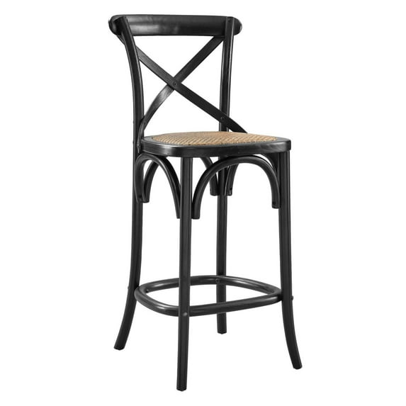 Farmhouse Charm meets Modern Style: Gear Counter Stool - Durable Elm Wood, Woven Rattan Seat