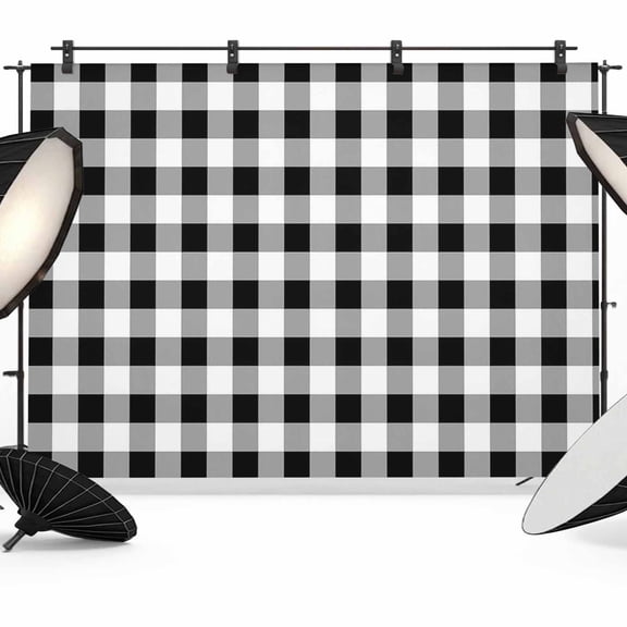 Black and White Plaid Backdrop for Photoshoot,Photography Photo Studio Background Wall Backdrop,Farmhouse Checkered Buffalo Back Drop Banner Panel for Portraits Wedding Party Live Streaming 8x6Ft
