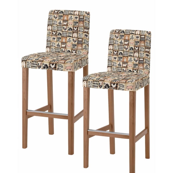 Farmhouse Checkered Bar Stool Covers Set of 2, Rustic Retro Farm Life Assembling Stretch Washable Bar Chair Covers with Backs, Removable Pub Counter Height Chair Cover for Kitchen Dining Room Cafe