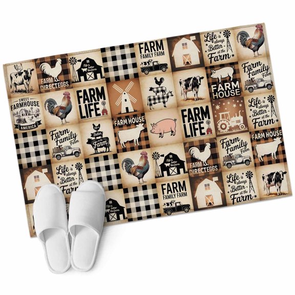 Farmhouse Checkered Bathroom Rug Washable 2x3 Entryway Rug Non Slip Rustic Retro Farm Life Assembling Front Door Mat Low Pile Indoor Doormat Throw Floor Carpet for Kitchen Bedroom Entrance