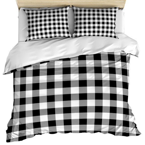 Farmhouse Checkered Bedding 3 Piece Duvet Cover Set Twin Size, Black White Buffalo Plaid Soft Microfiber Comforter Cover with Zipper Closure & Pillowcases, Wrinkle & FadeResistant Quilt Cover