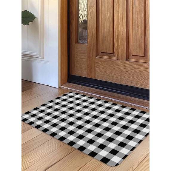 Farmhouse Checkered Door Mat Indoor Outdoor Entrance, Non Slip Small Rug for Kitchen Bathroom Entryway Rug, Black White Buffalo Plaid Washable Doormat Floor Mat for Office Home Decor 18x30 Inch