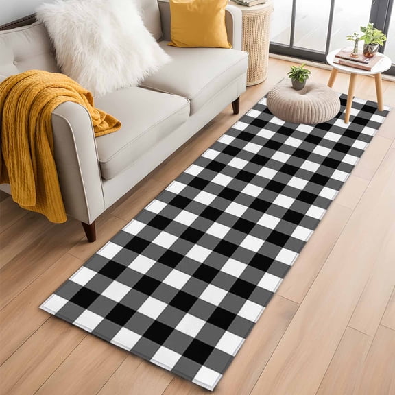 Farmhouse Checkered Hallway Runner Rug 2'x6', Non Slip Area Rugs for Entryway, Black White Buffalo Plaid Washable Low Pile Indoor Floor Carpet for Laundry Room Bedroom Kitchen Corridor