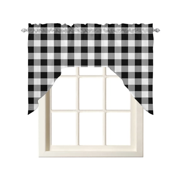 Farmhouse Checkered Swag Valances for Windows,Black White Buffalo Plaid Rod Pocket Kitchen Curtain Light Filtering Short Topper Drape for Bathroom Cafe Bedroom Living Room Window Treatments,56"Wx36"L