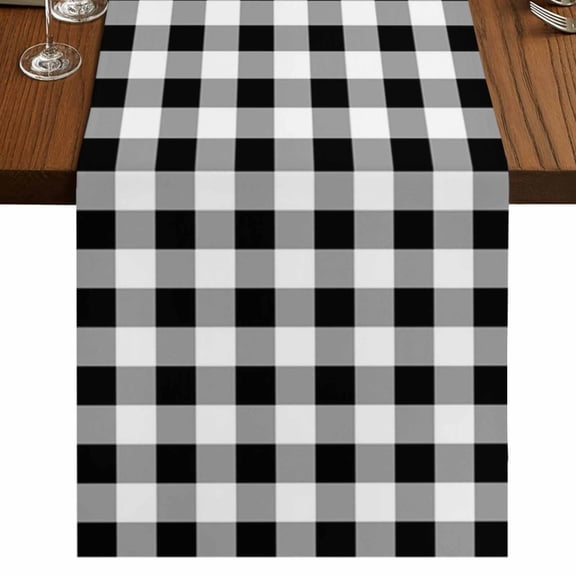 Farmhouse Checkered Table Runner 70 Inches Long, Black White Buffalo Plaid Cotton Linen Table Runners Dresser Scarves, Decorative Fabric Tabletop Scarf Furniture Cover for Home Dinner Party 13"x70"