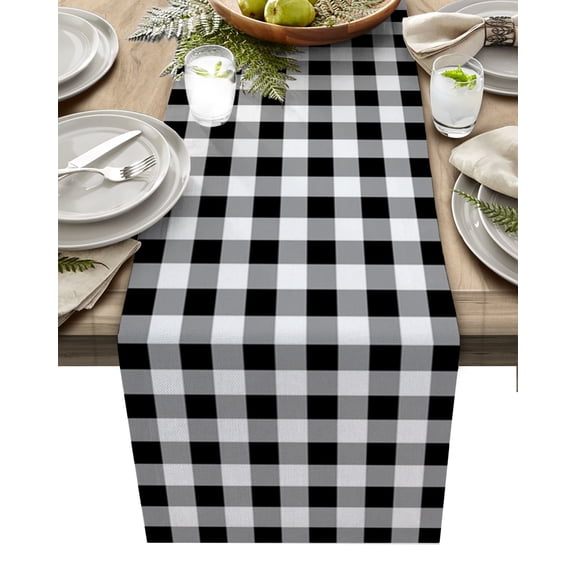Farmhouse Checkered Table Runner Black White Buffalo Plaid Tablerunners 13 x 36 Inch, Table Decorations Tabletop Scarf for Summer Gathering Holiday Farmhouse Kitchen Dining Decor