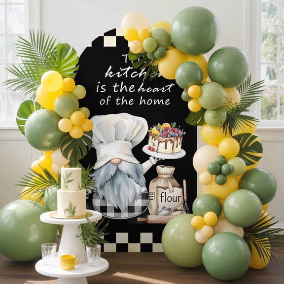 Farmhouse Chef Arch Backdrop Cover, 4FT, Gnome Cake Dessert Maker Black White Plaid Spandex Arch Covers Double-Sided Backdrop for Wedding Birthday Party Photo Background Decoration