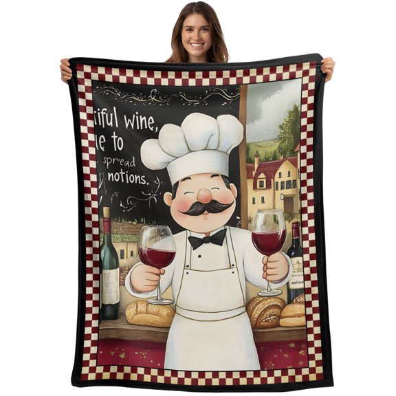 Farmhouse Chef Blanket Soft Cozy Warm Throw Blanket for Couch, Plush Fuzzy Flannel Blankets for Sofa, Vintage Bountiful Wine Bakery Red Plaid Bed Blankets Lightweight Gifts for Women, 30"x40"