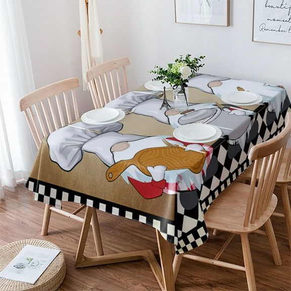 Farmhouse Chef Gnomes Tablecloth Rectangle Table Cloth 60x84 , Waterproof Tablecloth Outdoor Table Cloth, Vintage Black White Plaid Washable Table Cover for Kitchen Dining Party