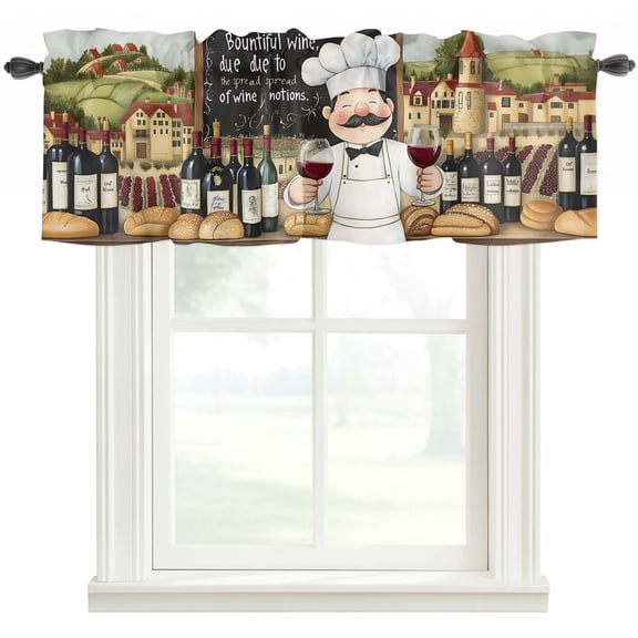 Farmhouse Chef Kitchen Valances for Windows, Vintage Kitchen Bountiful Wine Bakery Bathroom Window Valances 42x12 Inch Rod Pocket Window Treatments Valance Curtains for Living Room Bedroom Decor