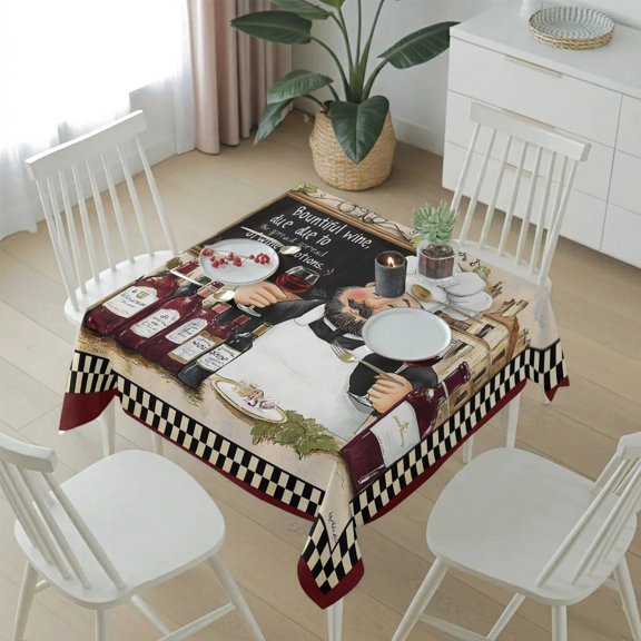 Farmhouse Chef Red Wine Table Cloth 60x60in, Waterproof Square Tablecloth Wipeable Tablecloths Rustic Cooking Theme Buffalo Check Table Covers for Dining Tables Party Indoor Outdoor