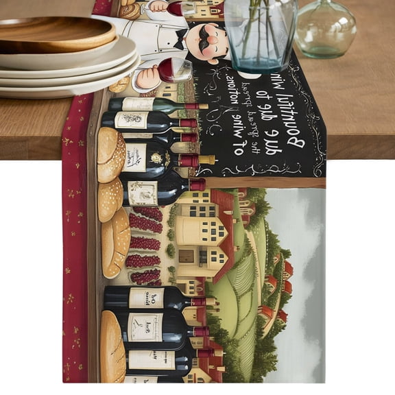 Farmhouse Chef Table Runner 108 Inches Long,Vintage Kitchen Bountiful Wine Bakery Cotton Linen Table Runners Dresser Scarves,Fabric Tabletop Scarf Furniture Cover for Home Dinner Party 13"x108"