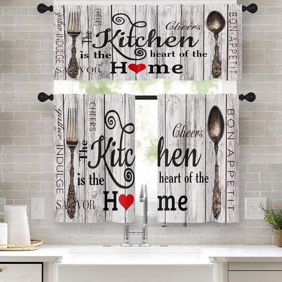 Farmhouse Chef White Kitchen Window Curtains Valance and Tier Set 36 Inch, Modern Doodle Abstract Black Art Rod Pocket Short Tier Curtain for Bathroom, Funny Cafe Drapes for Kitchen Decor