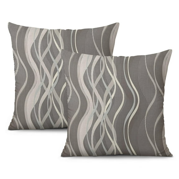 Farmhouse Chic Grey and Beige Patchwork Throw Pillow Covers, 16x16 Inch (Pack of 2) for Modern Home Decor