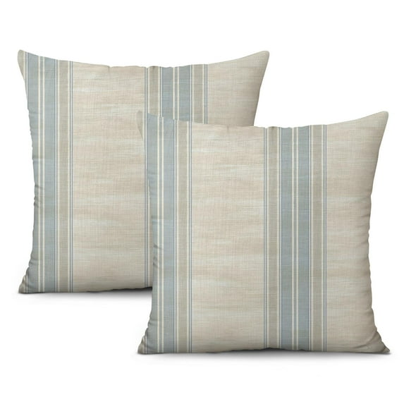 Farmhouse Chic Throw Pillow Covers, 18x18, Linen Striped Patchwork Design, Set of 2 - Perfect for Porch Swing or Outdoor Furniture