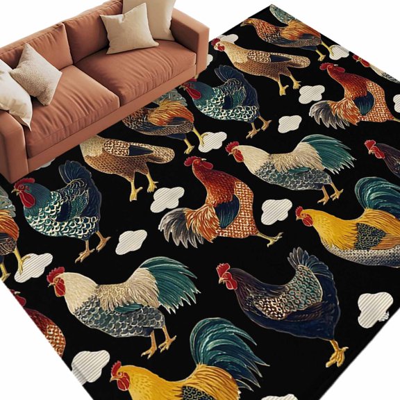 Farmhouse Chicken Area Rug 8x10 Washable Rug Non Slip County Rooster Animals Rustic Black Large Area Rug Soft Stainresistant Indoor Floor Carpet for Living Room Bedroom Office Dining Room Nursery