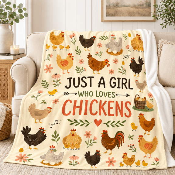Farmhouse Chicken Blanket, Soft Lightweight Flannel Throw with Hens Chicks Egg Basket Flowers and Chicken Lover Saying for Sofa Bed Country Decor Gift, 30 x 40 in