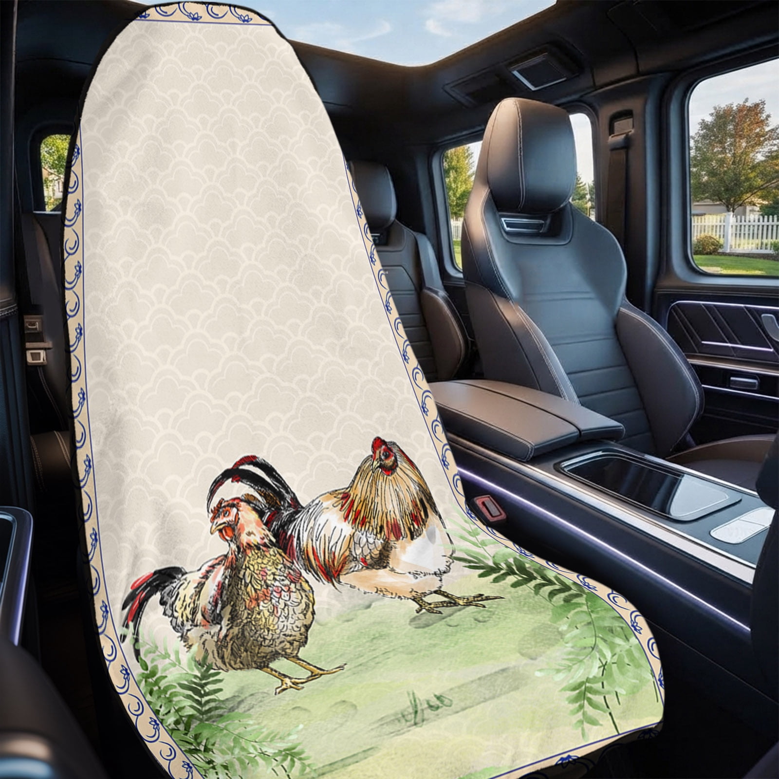 Farmhouse Chicken Car Seat Cover Towel 2 Pack, Flower Ink Painting ...