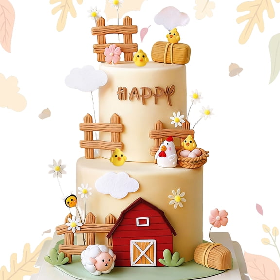 Farmhouse Chicken Coop Cake Decorations - Cute Farm Theme Party Decor Set