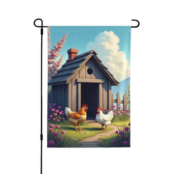 Farmhouse Chicken Coop Garden Flag DoubleSided 12x18 Inch Outdoor Yard Decor Rustic Spring Summer Seasonal Welcome Banner Flowers & Chicken Decor