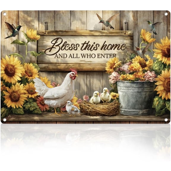 Farmhouse Chicken Coop Retro Wall Decor Metal Tin Sign 8" x 12" Farm Hen Hatching Sunflower Vintage Wall Art Poster for Farmhouse Barn Garden Outdoor Clubs Decor Gift