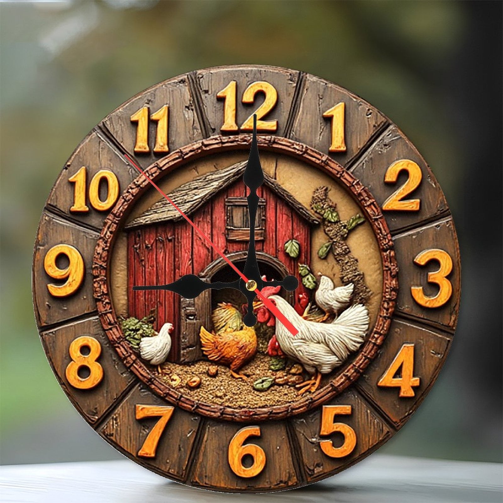 Farmhouse Chicken Coop Wall Clock Rustic Decor 10-Inch Silent Wooden ...