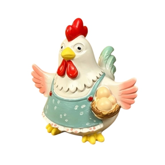 Farmhouse Chicken Decor Shelf Sitter Figurines, Resin Hen Family Statues with Nest & Apron, Cute Farm Animal Fall Table Decor for Desk Shelf Cottage Decor