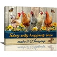 thumbnail image 1 of Farmhouse Chicken Decor Wall Art Farm Rooster Chicken Pictures Canvas Print Rustic Painting Modern Home Framed Artwork For Bathroom Bedroom Kitchen 12"X16", 1 of 6