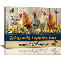 Farmhouse Chicken Decor Wall Art Farm Rooster Chicken Pictures Canvas Print Rustic Painting Modern Home Framed Artwork For Bathroom Bedroom Kitchen 12"X16"