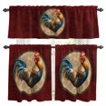 thumbnail image 1 of Farmhouse Chicken Kitchen Curtains Valances and Tiers Set of 3 Animal Retro Brown Floral Texture Dark Red Tier Curtains and Valance with Rod Pocket for Small Windows, 27.5"x24", 1 of 9