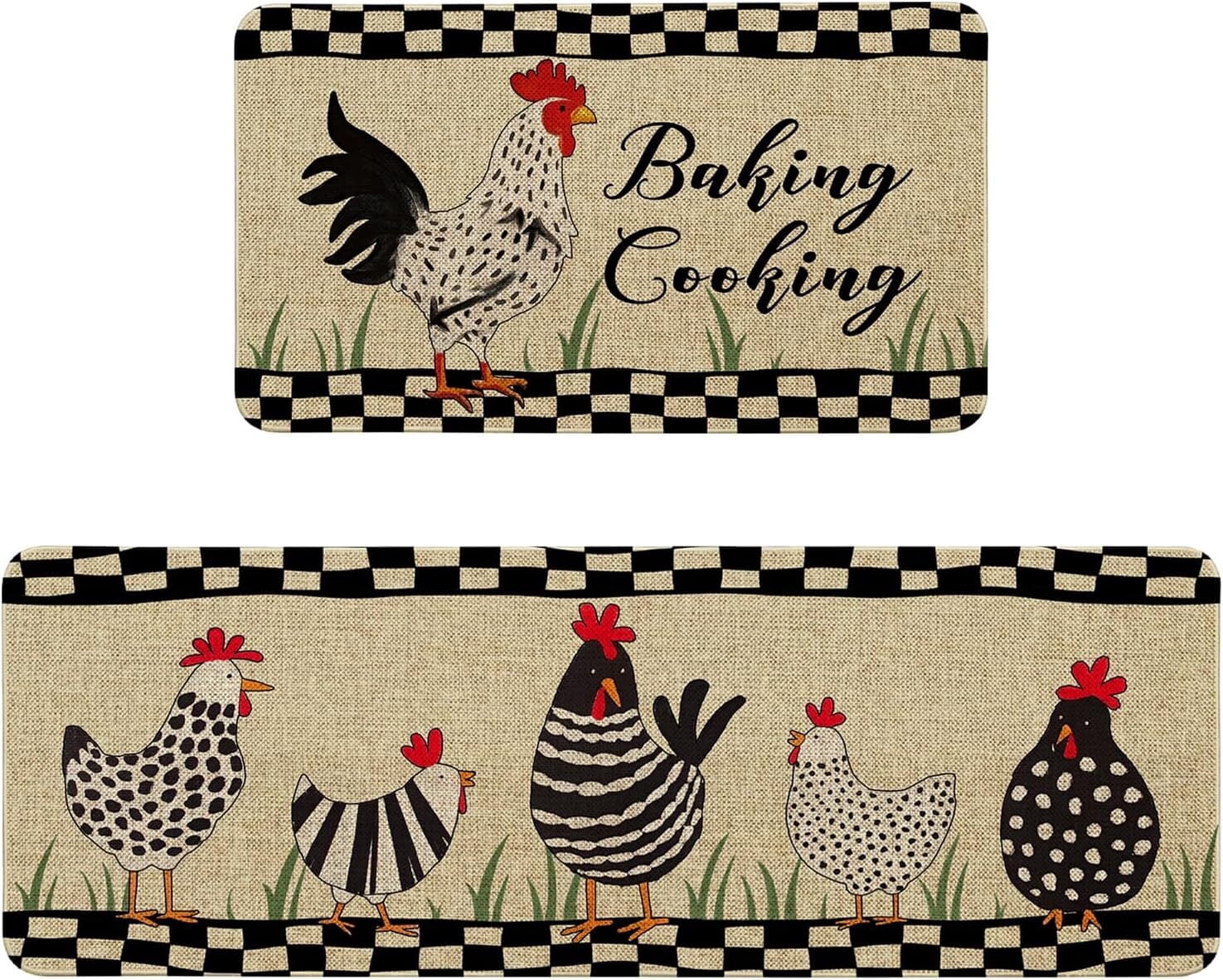 Chiken Rugs Farmhouse Chicken Kitchen Rugs Sets of 2 Non Slip Washable, Rustic ...