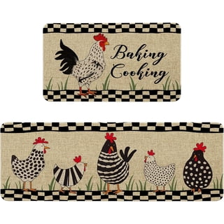 Farmhouse Chicken Kitchen Rugs Sets of 2 Non Slip Washable, Rustic Country Kitchen Mats for Floor 2 Piece, Rooster Chicken Kitchen Decor