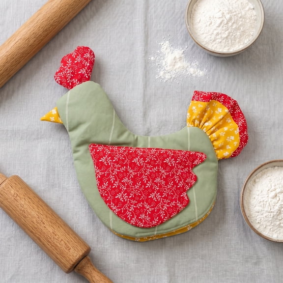Farmhouse Chicken Oven Mitts Set of 1, Heat Resistant Quilted Pot Holders Kitchen Gloves Rustic Farmhouse Kitchen Decor, Cute Chicken Lover Gift for Cooking & Baking