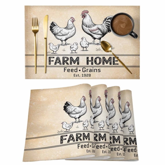 Farmhouse Chicken Placemats Set of 4, Farm Home Vintage Animal Non-Slip Place Mats Washable Table Mats for Kitchen Dining Table Decorations Indoor/Outdoor