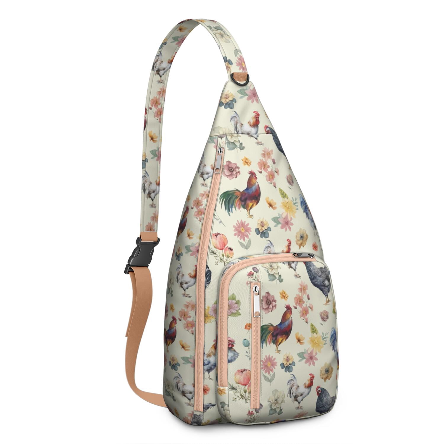 Farmhouse Chicken Print Canvas Sling Bag - Retro Rooster & Eggs Crossbody Shoulder Pack for Men/Women, Cute Farm-Themed Casual Daypack (Rustic Chick Coop Design, Lightweight & Durable)