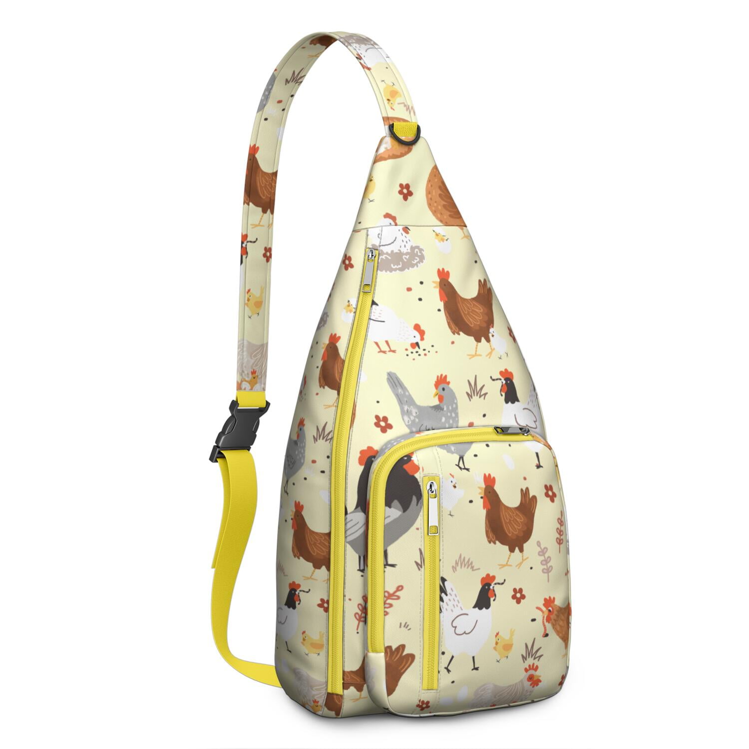 Farmhouse Chicken Print Canvas Sling Bag - Retro Rooster & Eggs Crossbody Shoulder Pack for Men/Women, Cute Farm-Themed Casual Daypack (Rustic Chick Coop Design, Lightweight & Durable)