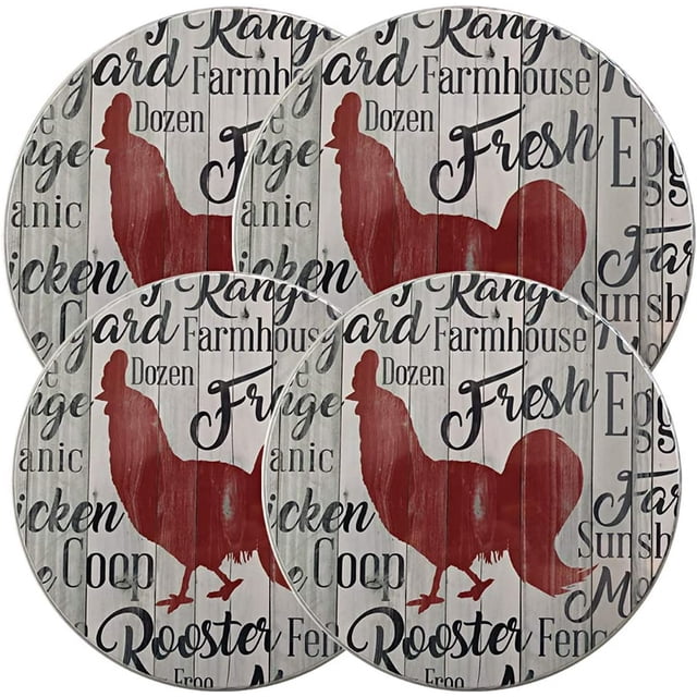 Rooster Pattern Stove Burner Covers - Set Of 4 (8 Inch & 10 Inch) Electric Range Protectors