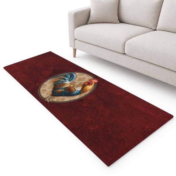 Farmhouse Chicken Runner Rug 2'x6', Retro Brown Floral Texture Dark Red ...