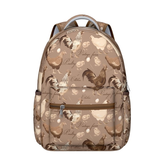 Farmhouse Chicken Student Backpack for Student Cartoon Egg Hen Chick Pattern Rustic Cluck Coop Design Farm Print School Bag