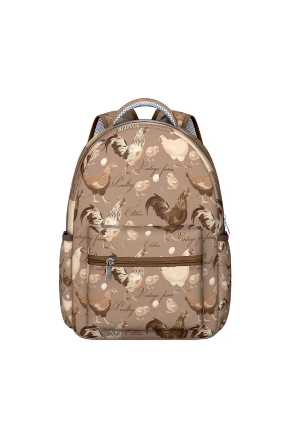 Farmhouse Chicken Student Backpack for Student Cartoon Egg Hen Chick Pattern Rustic Cluck Coop Design Farm Print School Bag