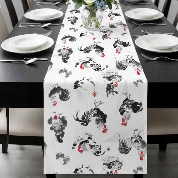 Farmhouse Chicken Table Runner 36 Inches Long, Retro Pastoral Feathers Animal Kitchen Coffee Dining Table Decoration for Home Party Birthday Wedding Home Decor 13x36 Inches