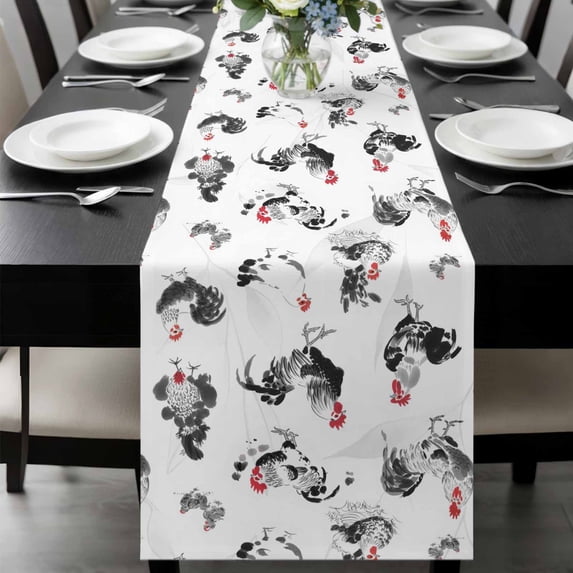Farmhouse Chicken Table Runner 60 Inches Long, Retro Pastoral Feathers Animal Kitchen Coffee Dining Table Decoration for Home Party Birthday Wedding Home Decor 13x60 Inches