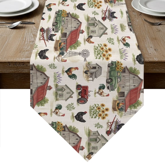 Farmhouse Chicken Table Runner Linen Burlap Table Runner 72 Inches Long Country Farm Barn Sunflower Rustic Dresser Scarves for Kitchen Island Coffee Dining Room Party Wedding Holiday Decor 13"x72"