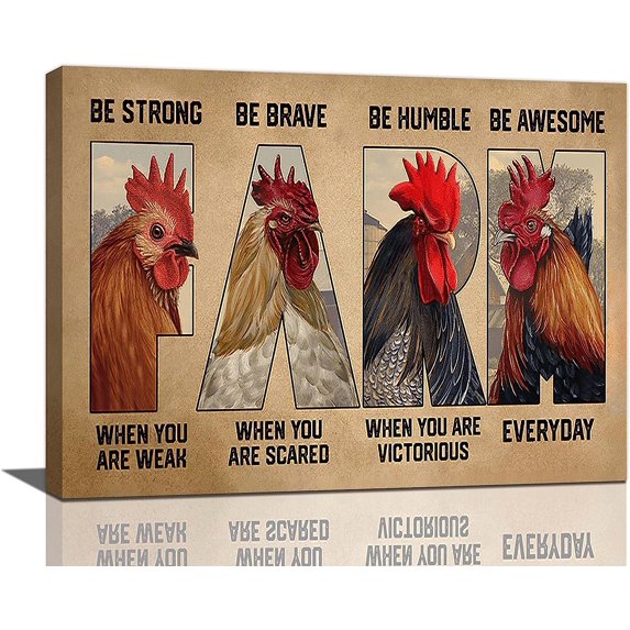 Farmhouse Chicken Wall Art Country Roosters Pictures Rustic Chicken Decor Canvas Painting Roosters Decorations Framed Artwork for Kitchen Bedroom Living Room 16"x12"