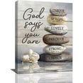thumbnail image 1 of Farmhouse Christian Canvas Wall Art – God Says You Are Bible Verse Print with Zen Stacked Stones, Inspirational Scripture Framed Decor for Bathroom, Bedroom, Living Room or Office, 1 of 5